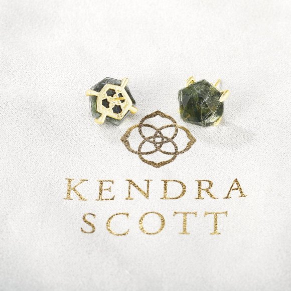 New Kendra Scott Ellms Gold Earrings In Sage Mica - Picture 3 of 5